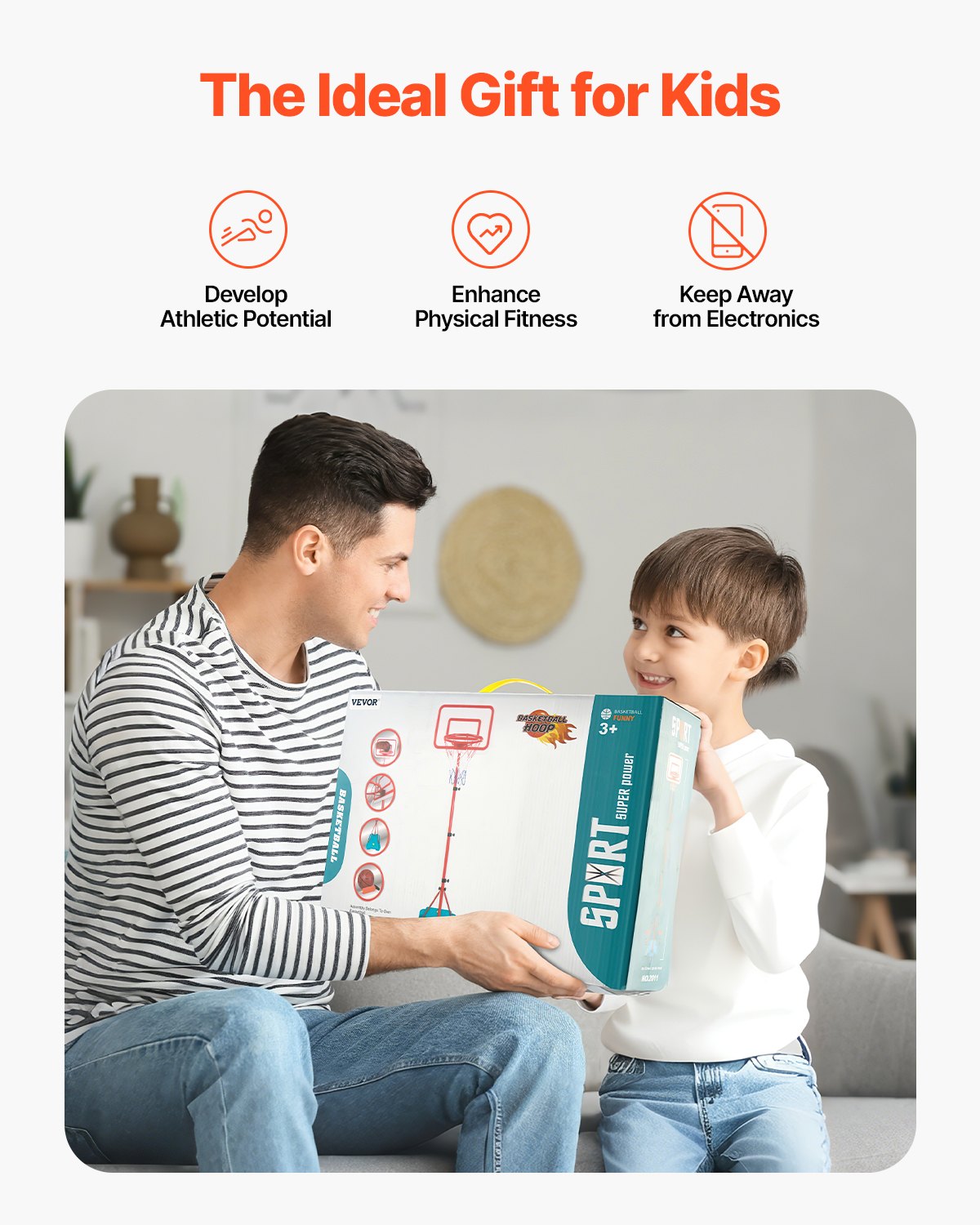 Kids Basketball Hoop, Height Adjustable, Portable Basketball Court with Fillable Base, Indoor and Outdoor Backyard Sport Game, Toddler Basketball Toys for Kids 3-8 Years Old, Boys and Girls