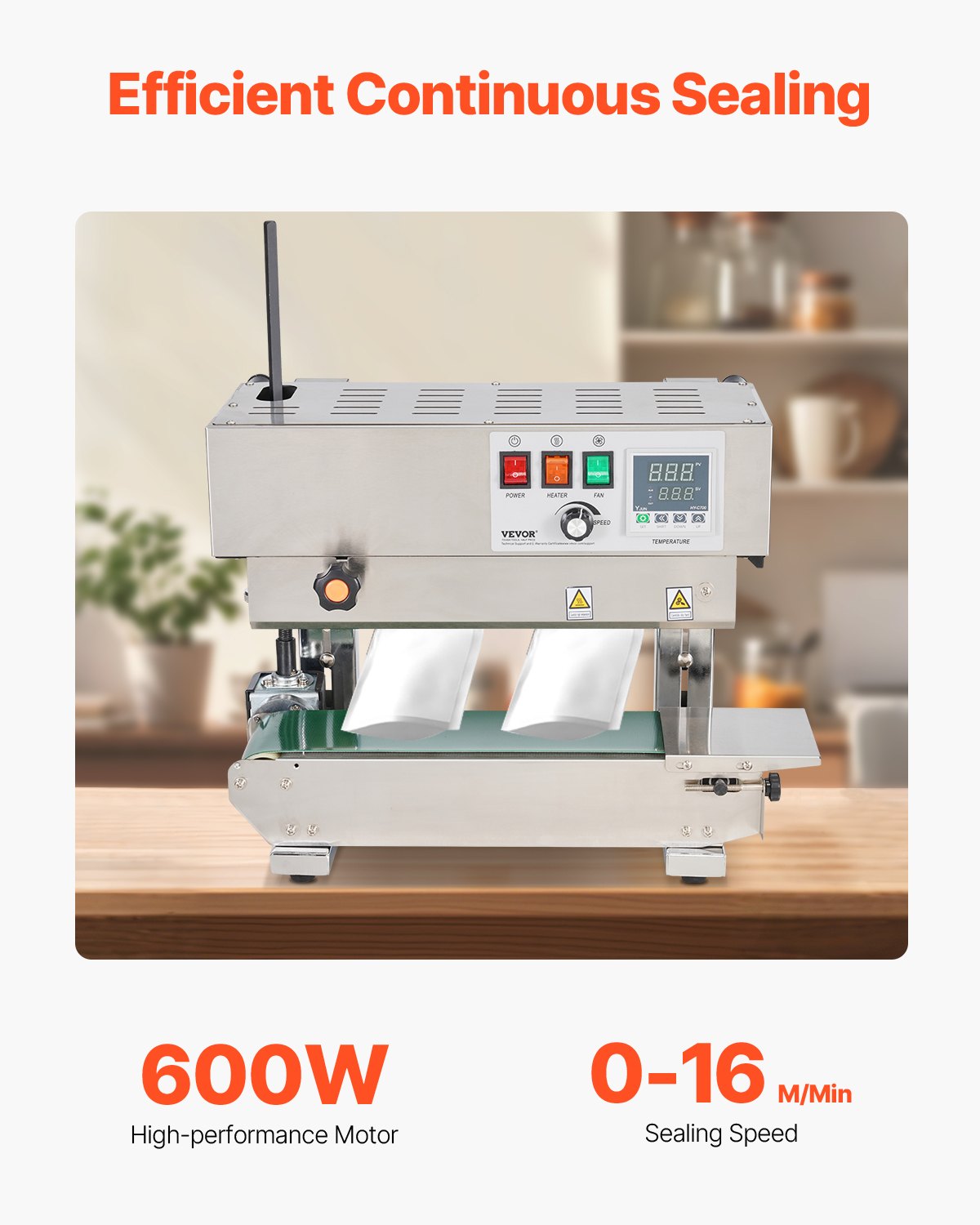 Durchgehende Beutelbandschweißmaschine, 6–12 mm Schweißnahtbreite, vertikale Bandschweißmaschine mit digitaler Temperaturregelung, Edelstahl-Beutelschweißgerät für 0,02–0,8 mm dicke Kunststoffbeutel und -folien