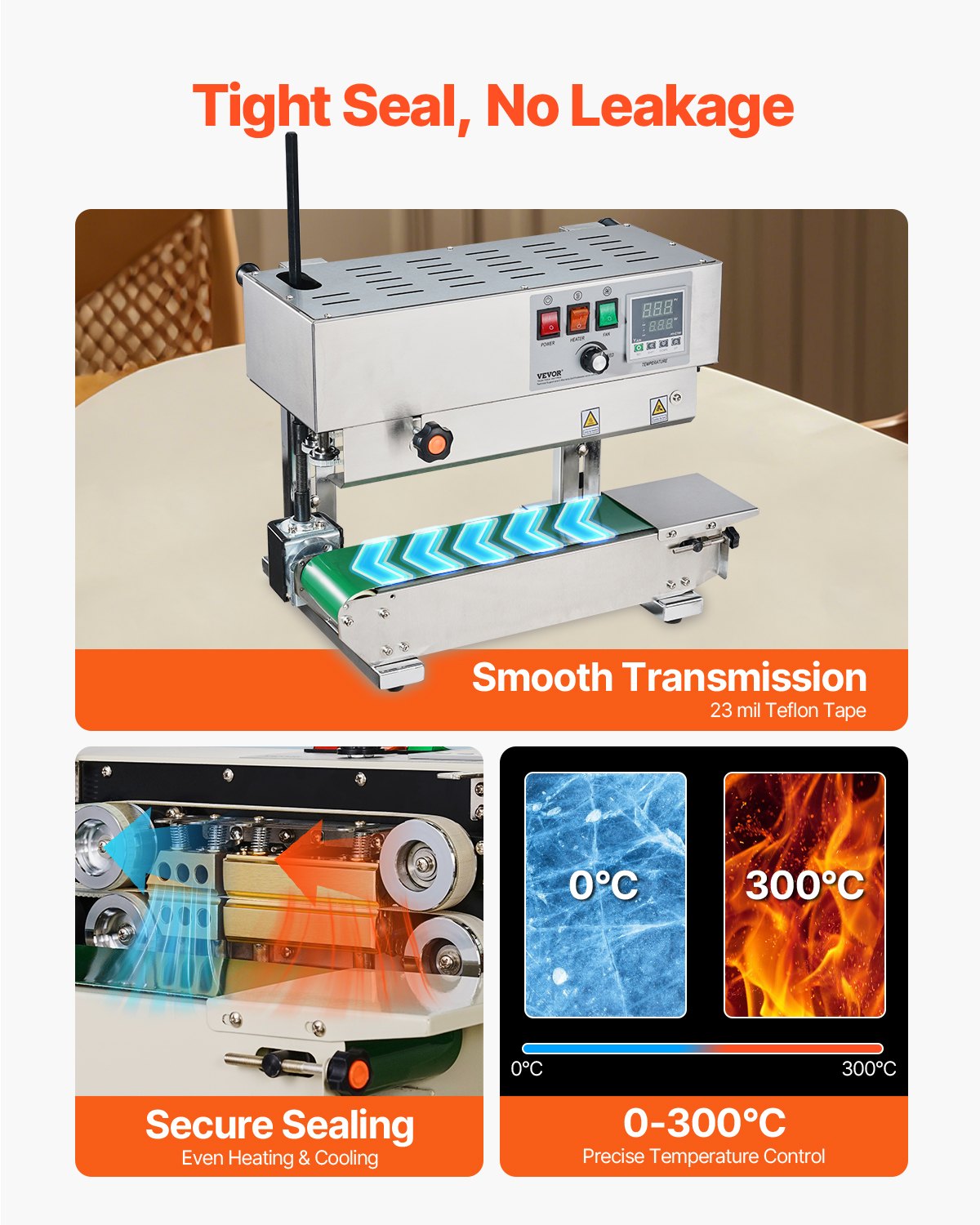 Durchgehende Beutelbandschweißmaschine, 6–12 mm Schweißnahtbreite, vertikale Bandschweißmaschine mit digitaler Temperaturregelung, Edelstahl-Beutelschweißgerät für 0,02–0,8 mm dicke Kunststoffbeutel und -folien