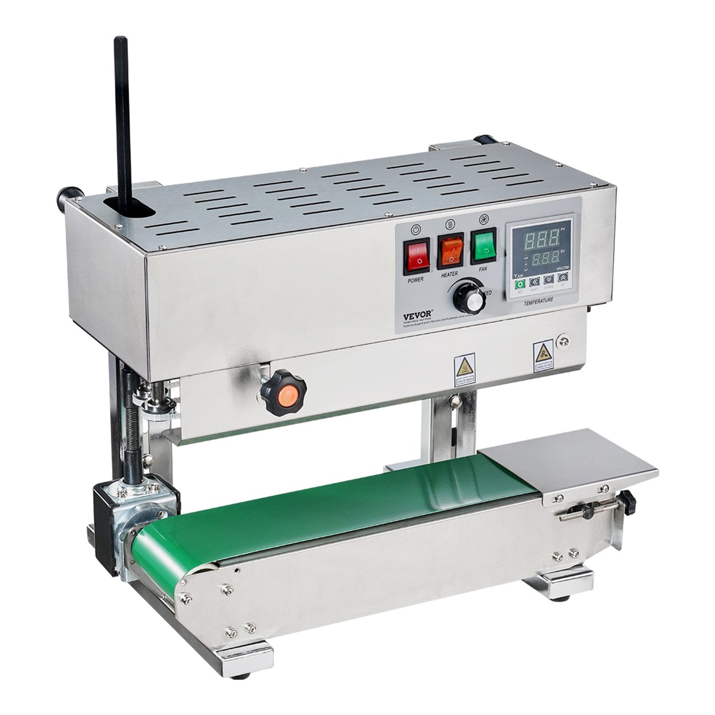 Durchgehende Beutelbandschweißmaschine, 6–12 mm Schweißnahtbreite, vertikale Bandschweißmaschine mit digitaler Temperaturregelung, Edelstahl-Beutelschweißgerät für 0,02–0,8 mm dicke Kunststoffbeutel und -folien