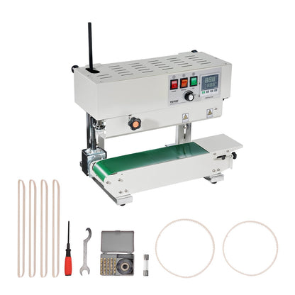 Continuous Bag Band Sealing Machine, 0.24-0.47 in/6-12 mm Seal Width, Vertical Band Sealer Machine with Digital Temperature Control, Carbon Steel Bag Sealer for 0.02-0.8 mm Plastic Bags Films