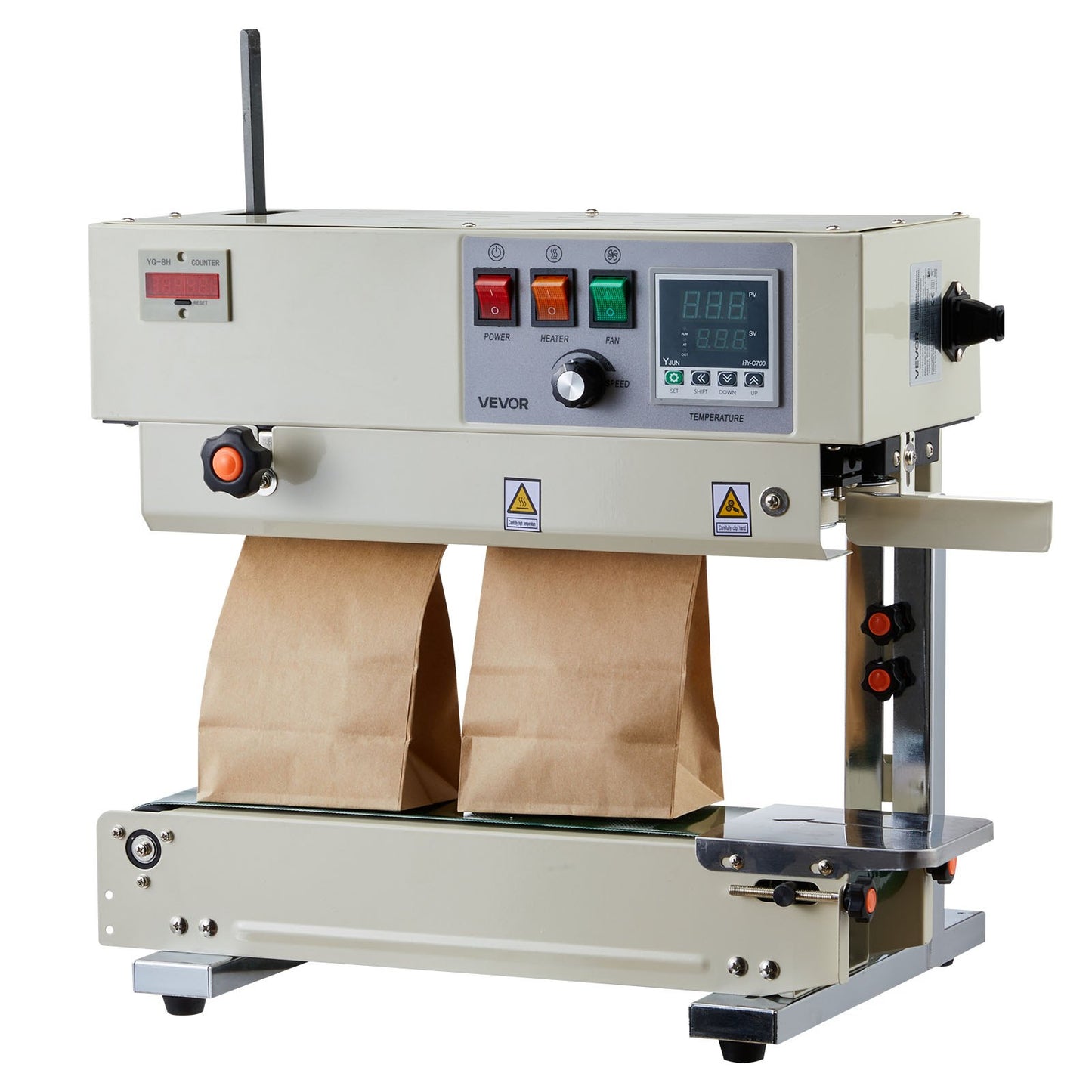 Continuous Bag Band Sealing Machine, 6-12 mm Seal Width, Vertical Band Sealer Machine with Roller Printing , Temp & Speed Adjustable, Heat Sealing Machine for 0.03-0.8 mm Plastic Bags