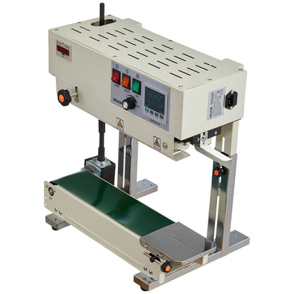 Continuous Bag Band Sealing Machine, 6-12 mm Seal Width, Vertical Band Sealer Machine with Roller Printing , Temp & Speed Adjustable, Heat Sealing Machine for 0.03-0.8 mm Plastic Bags