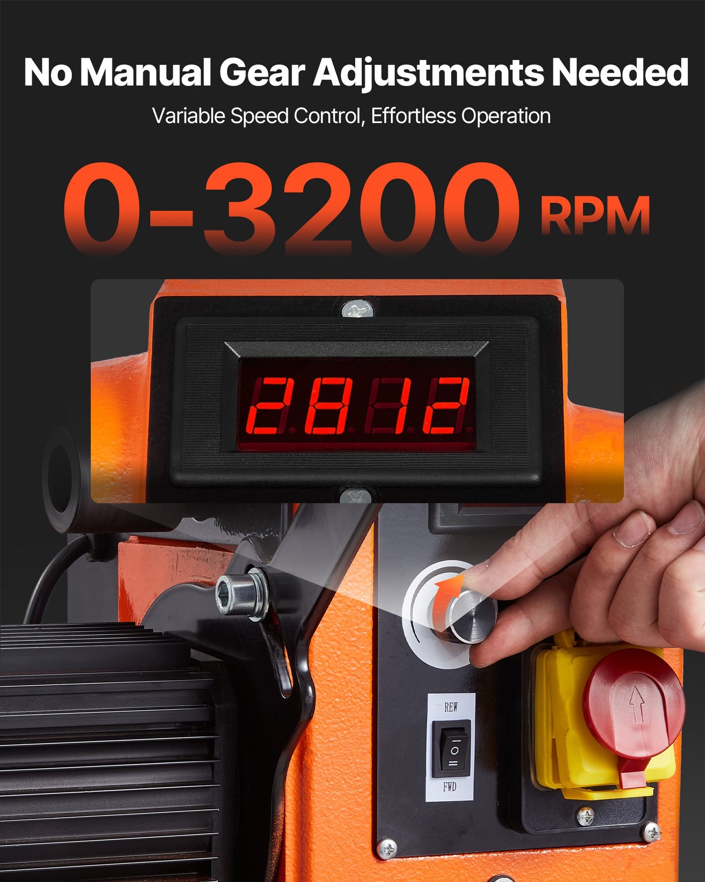 Drechselbank, 1100 W / 1,5 PS, Drehzahlregelung 0–3200 U/min, Werkbank 406 x 1020 mm, bürstenloser Gleichstrommotor, Gehäuse aus Gusseisen, Werkzeugauflage, für mittlere bis große Holzbearbeitungsprojekte