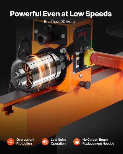 Drechselbank, 1100 W / 1,5 PS, Drehzahlregelung 0–3200 U/min, Werkbank 406 x 1020 mm, bürstenloser Gleichstrommotor, Gehäuse aus Gusseisen, Werkzeugauflage, für mittlere bis große Holzbearbeitungsprojekte