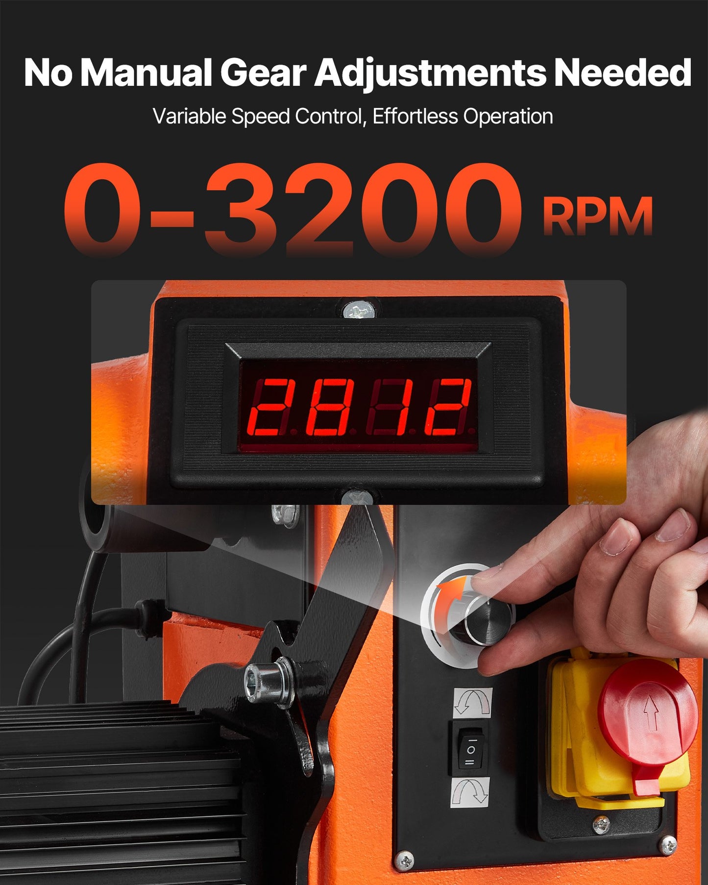 Drechselbank, 1500 W / 2 PS, Drehzahlregelung 0–3200 U/min, Werkbank 457 x 1020 mm, bürstenloser Gleichstrommotor, Gehäuse aus Gusseisen, Werkzeugauflage, für mittlere bis große Holzbearbeitungsprojekte