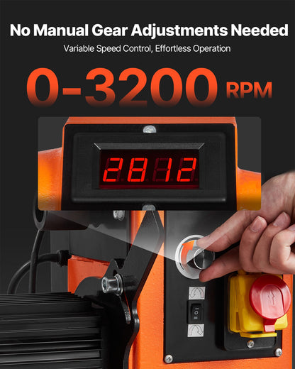 Drechselbank, 1500 W / 2 PS, Drehzahlregelung 0–3200 U/min, Werkbank 457 x 1020 mm, bürstenloser Gleichstrommotor, Gehäuse aus Gusseisen, Werkzeugauflage, für mittlere bis große Holzbearbeitungsprojekte