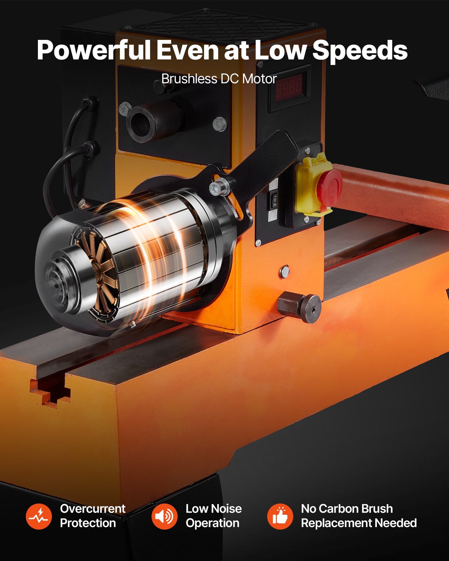 Drechselbank, 1500 W / 2 PS, Drehzahlregelung 0–3200 U/min, Werkbank 457 x 1020 mm, bürstenloser Gleichstrommotor, Gehäuse aus Gusseisen, Werkzeugauflage, für mittlere bis große Holzbearbeitungsprojekte