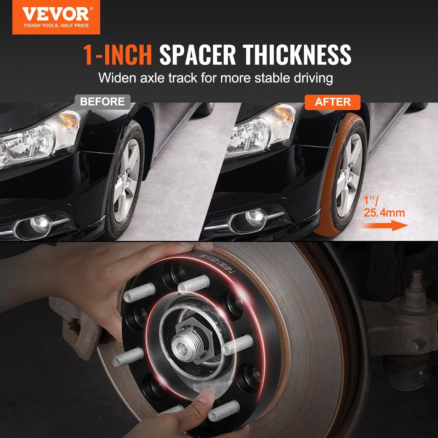 Spurverbreiterungen, 1" auf 6" x 5,5" Radadapter, 6-Loch-Schmiede-Distanzstücke, 108 mm Bohrung, zentrierende M12 x 1,5 Radbolzen, passend für Toyota, Hummer, Lexus, Chevrolet und Honda (Baujahre 1979–2022), 4 Stück, schwarz