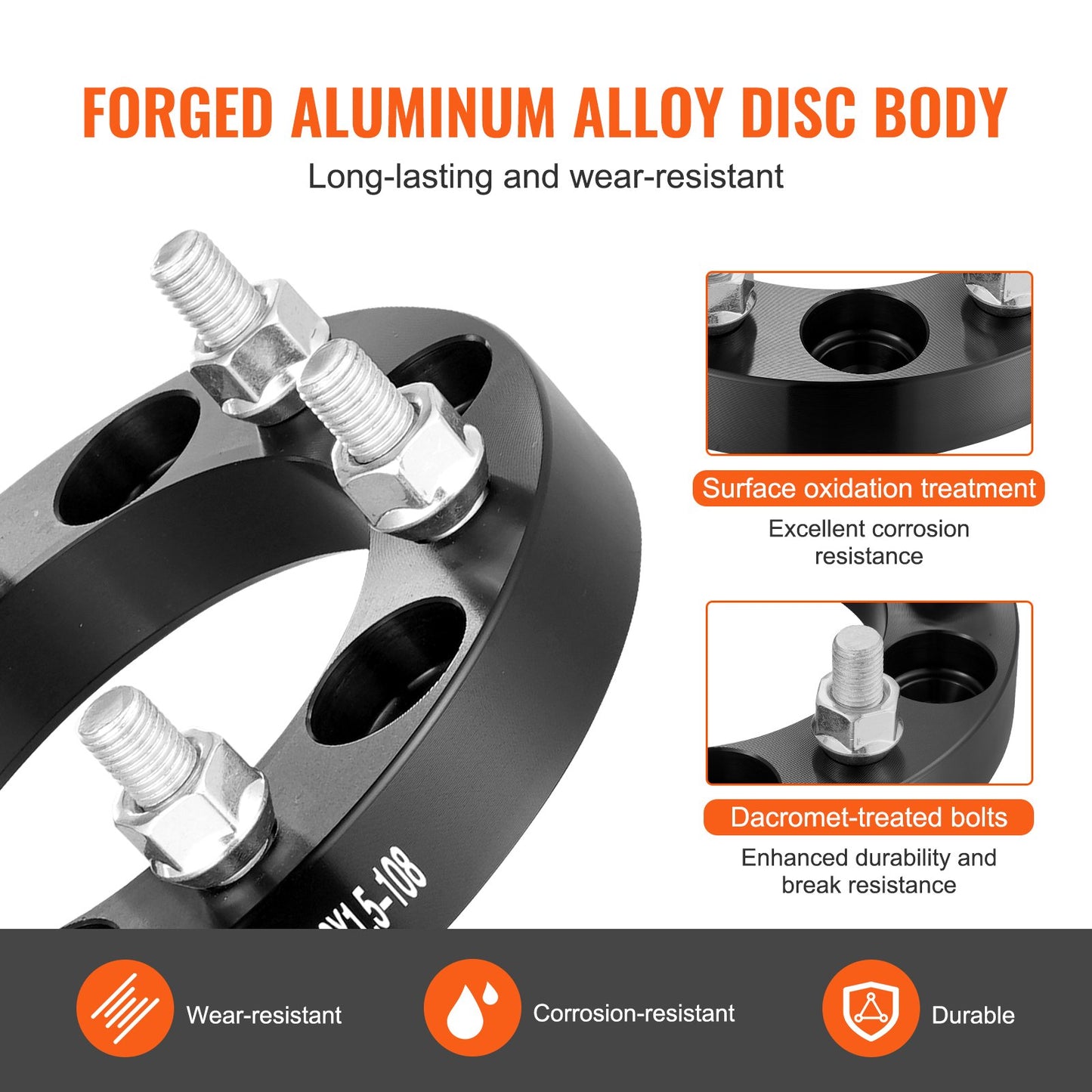 Spurverbreiterungen, 1" auf 6" x 5,5" Radadapter, 6-Loch-Schmiede-Distanzstücke, 108 mm Bohrung, zentrierende M12 x 1,5 Radbolzen, passend für Toyota, Hummer, Lexus, Chevrolet und Honda (Baujahre 1979–2022), 4 Stück, schwarz