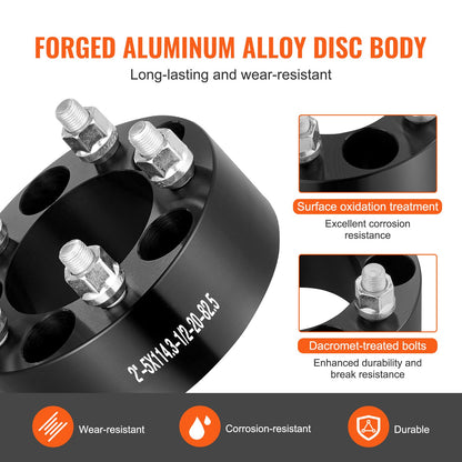 Spurverbreiterungen, 2" auf 5" x 4,5" Radadapter, 5-Loch-Schmiede-Distanzstücke, 82,5 mm Bohrung, zentrierend, 1/2"-20 Bolzen, passend für Jeep und Ford (1984–2018), 4 Stück, schwarz