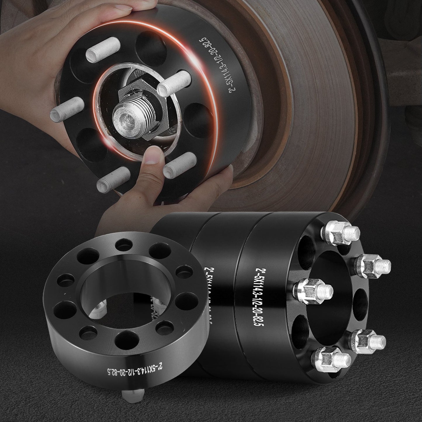 Spurverbreiterungen, 2" auf 5" x 4,5" Radadapter, 5-Loch-Schmiede-Distanzstücke, 82,5 mm Bohrung, zentrierend, 1/2"-20 Bolzen, passend für Jeep und Ford (1984–2018), 4 Stück, schwarz