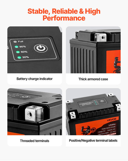Motorradbatterie, 12 Volt 4 Ah, LiFePO4 Lithium-Vorladebatterie für Powersport-Fahrzeuge, wartungsfrei und leistungsstark, kompatibel mit ATV, Motorrad, Jetski, Roller, UTV und mehr
