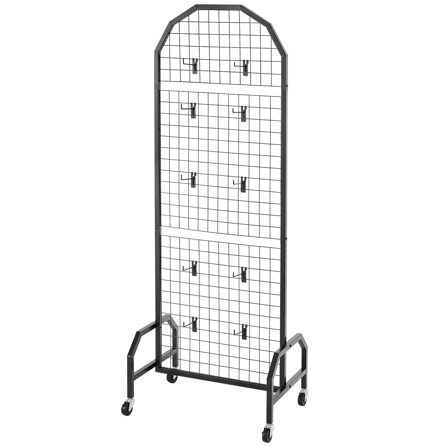 2 Packs Grid Wall Panels, 600 x 1640mm Wire Grid Panels Display Rack, Movable Art Display Shelf with Wheels and 20 Hooks, Black Carbon Steel Gridwall for Craft Show, Decor, Storage, Notice Board