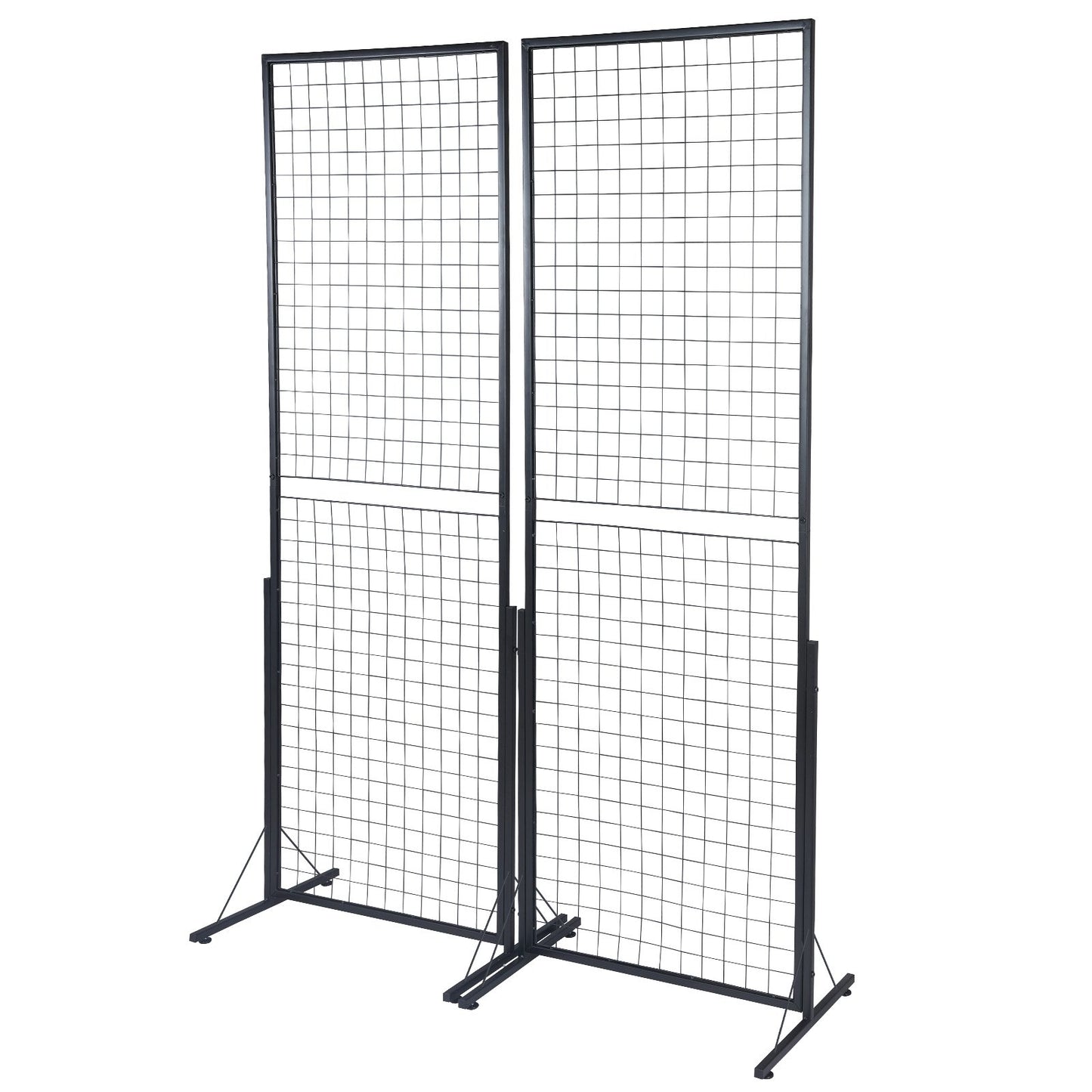 61 x170.7 cm Grid Wall Panels Tower, 2 Packs Wire Gridwall Display Racks with T-Base Floorstanding, Double Side Gridwall Panels for Art Craft Shows, Retail Display with Extra Clips and Hooks