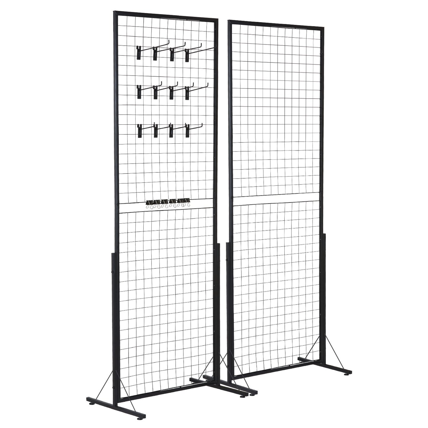 61 x170.7 cm Grid Wall Panels Tower, 2 Packs Wire Gridwall Display Racks with T-Base Floorstanding, Double Side Gridwall Panels for Art Craft Shows, Retail Display with Extra Clips and Hooks