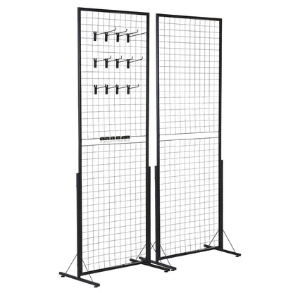 61 x170.7 cm Grid Wall Panels Tower, 2 Packs Wire Gridwall Display Racks with T-Base Floorstanding, Double Side Gridwall Panels for Art Craft Shows, Retail Display with Extra Clips and Hooks