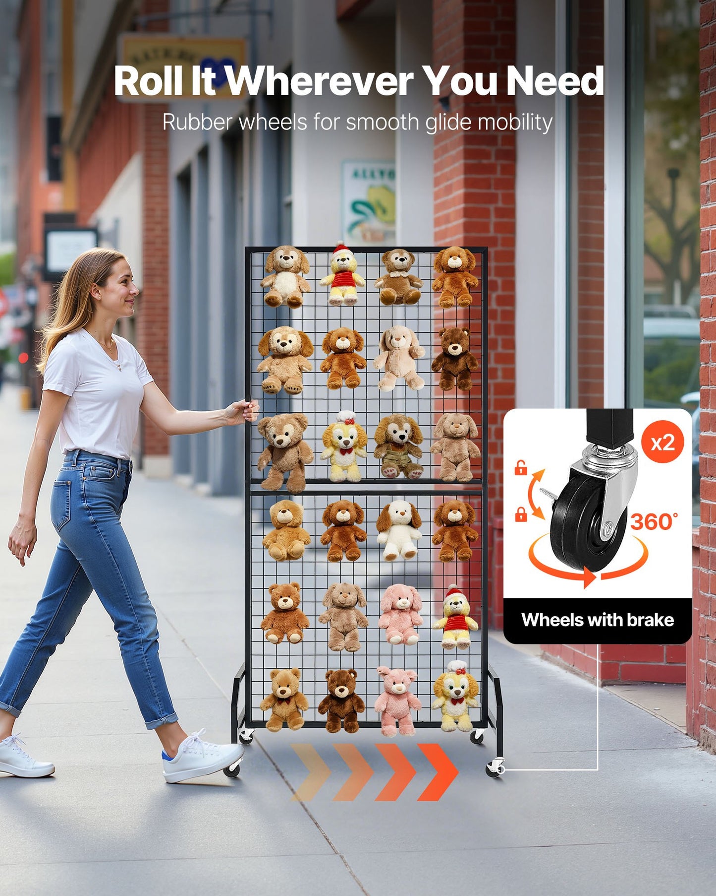 2 Packs Grid Wall Panels, 898 x 1798 mm Wire Grid Panels Display Rack, Movable Art Display Shelf with Wheels & 10 Hooks, Black Carbon Steel Gridwall for Craft Show, Decor, Storage, Notice Board