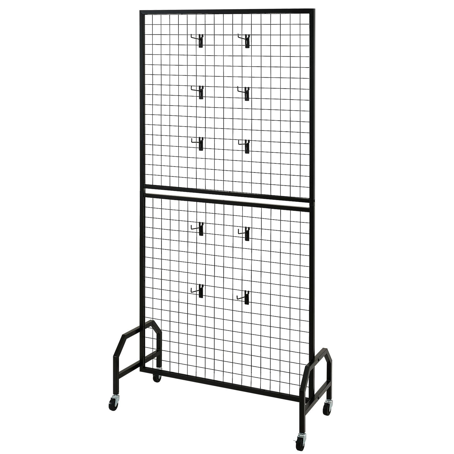 2 Packs Grid Wall Panels, 898 x 1798 mm Wire Grid Panels Display Rack, Movable Art Display Shelf with Wheels & 10 Hooks, Black Carbon Steel Gridwall for Craft Show, Decor, Storage, Notice Board