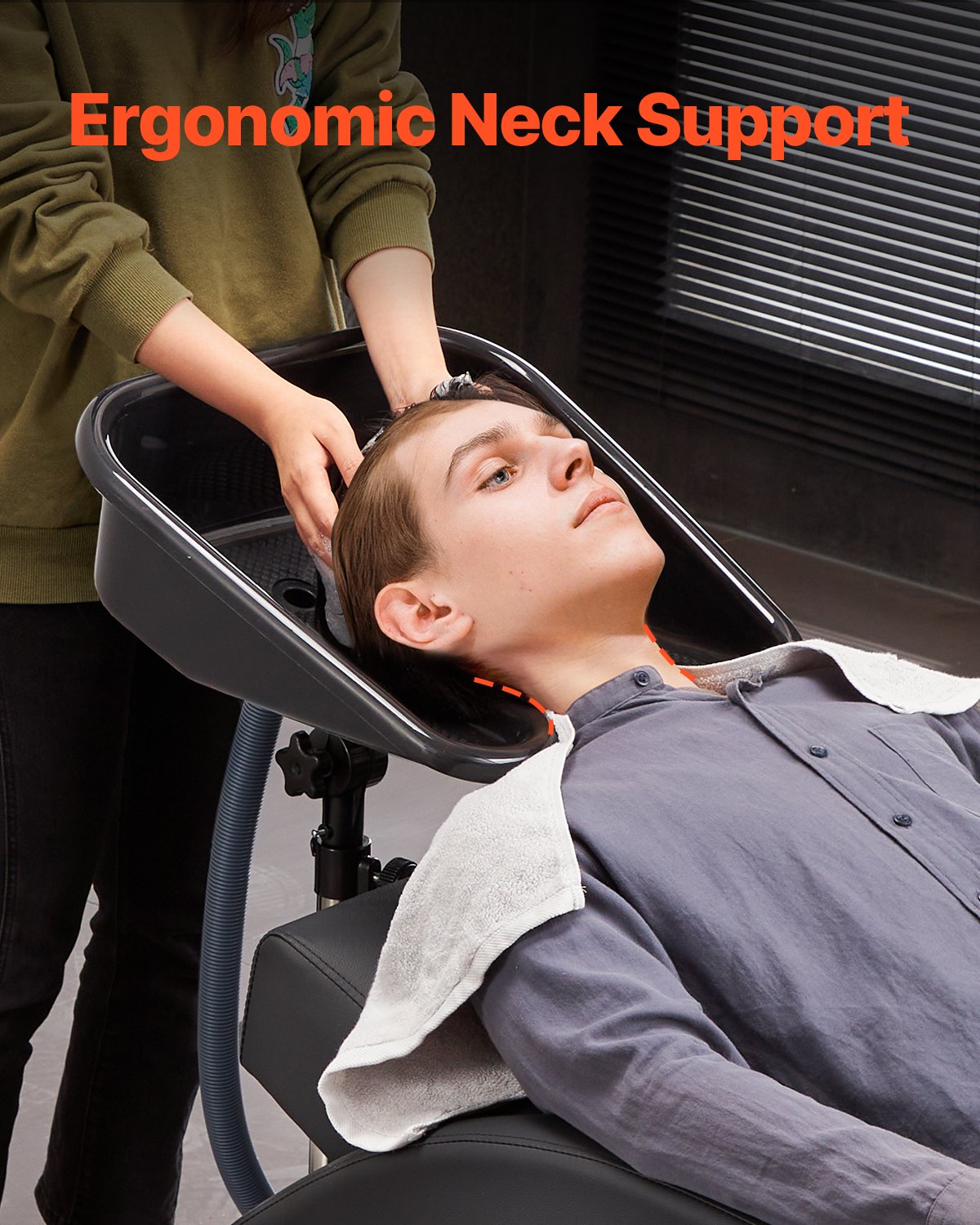 Portable Shampoo Bowl, Shampoo Sink with Adjustable Height & Angle, Salon Hair Wash Sink with Drain Hose and Star-Shaped Support Base for Barbershop Beauty Spa Center Home Use