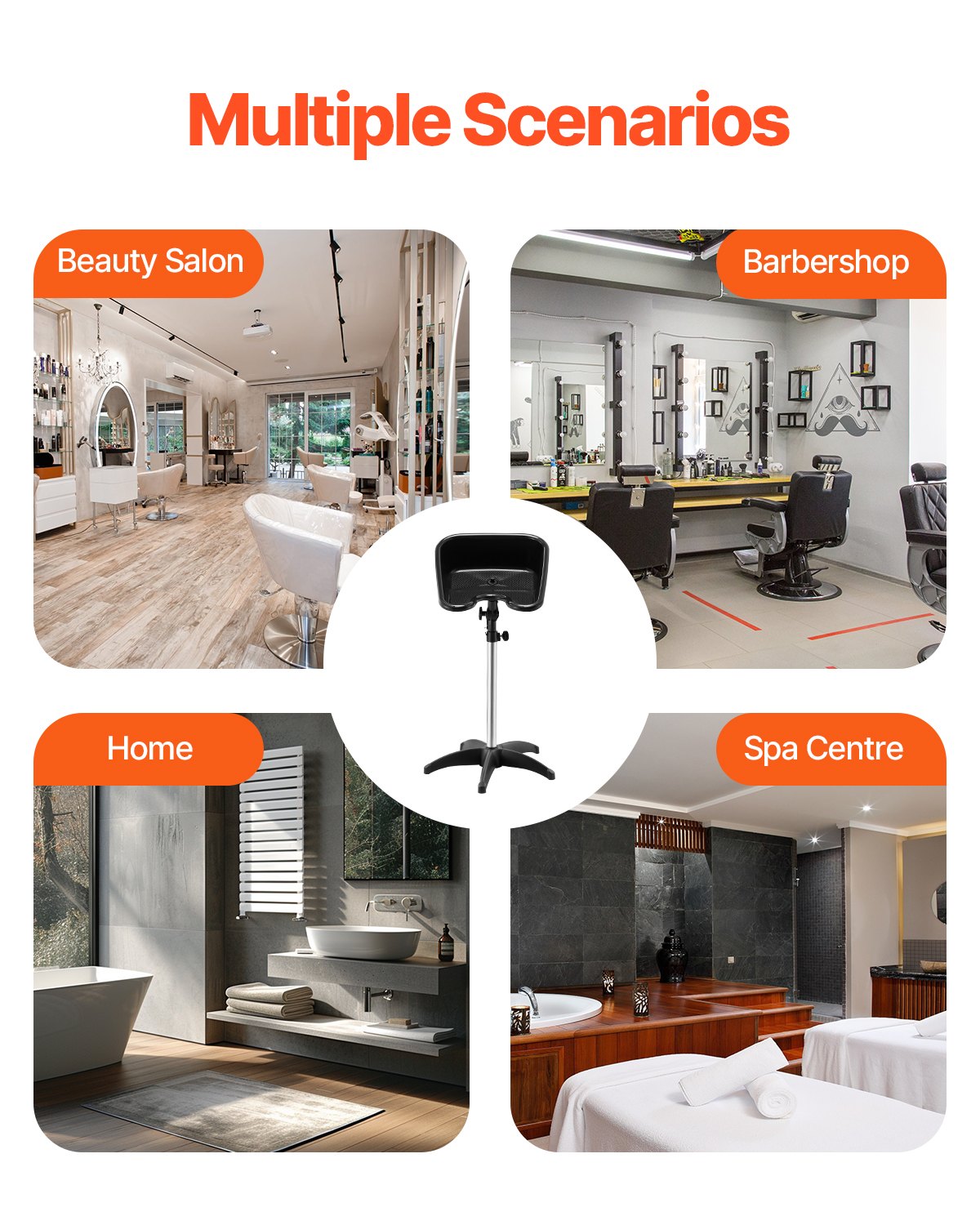 Portable Shampoo Bowl, Shampoo Sink with Adjustable Height & Angle, Salon Hair Wash Sink with Drain Hose and Star-Shaped Support Base for Barbershop Beauty Spa Center Home Use