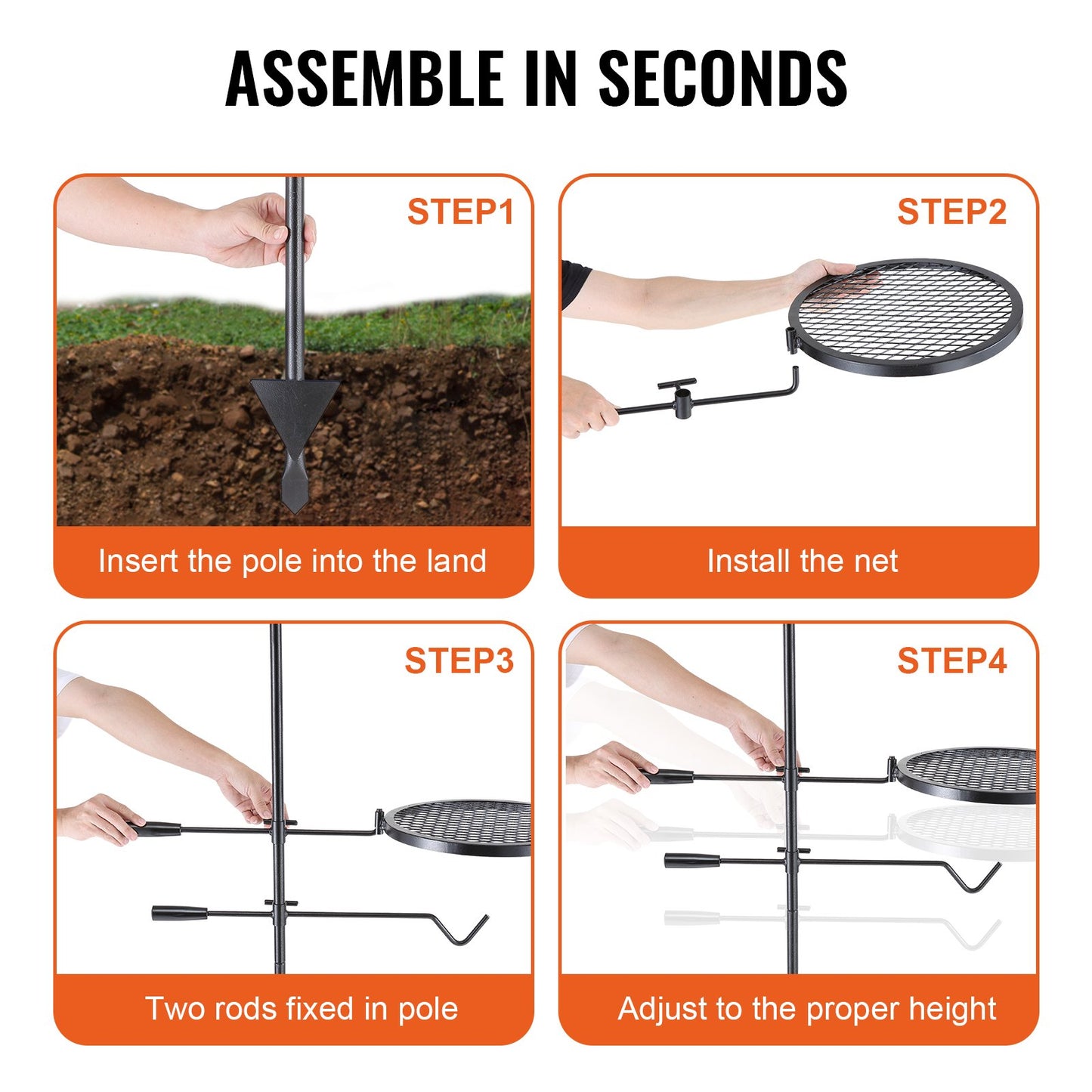 Schwenkbarer Lagerfeuergrill, robuster Stahl, offener Feuergrillrost, verstellbar