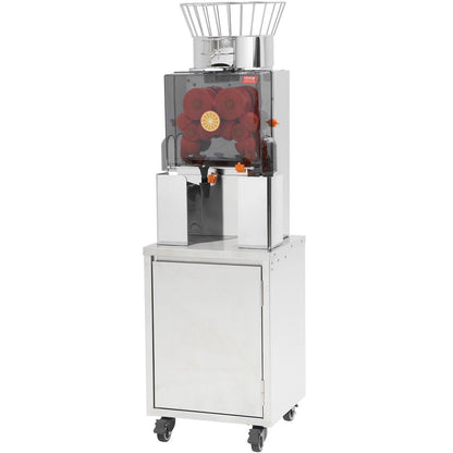 Gewerbliche Orangenpresse, 120 W, automatischer Entsafter mit Wasserhahn, Edelstahl-Entsafter, 25 Orangen/Minute, mit herausnehmbarem Filterfach, PC-Abdeckung, 3 Schalenauffangbehältern