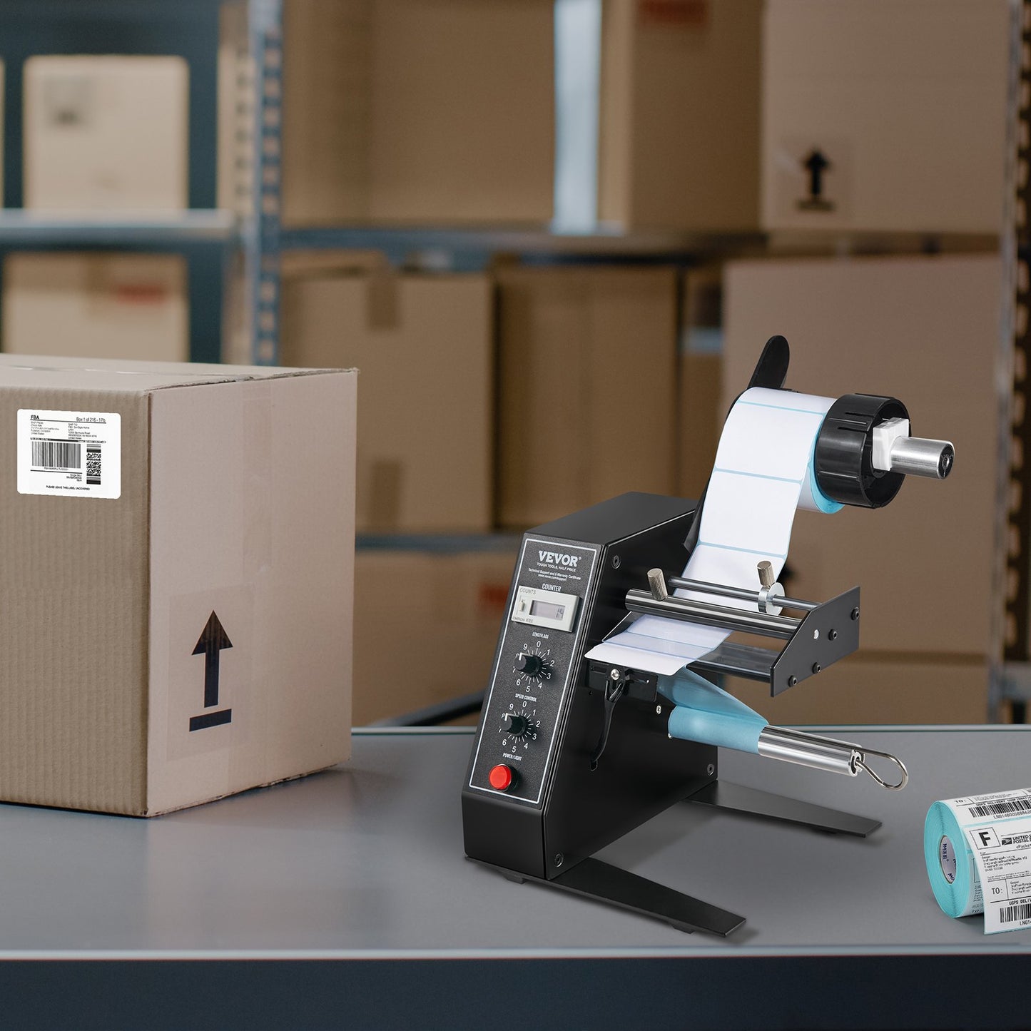 Automatischer Etikettenspender, Breite 15–125 mm, Länge 3–150 mm, automatische Etikettenabstreif- und -trennmaschine, Etikettiergeschwindigkeit einstellbar, automatische Zählung 0–999999