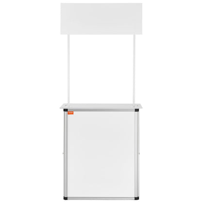 Portable Tradeshow Podium Table, 78,5 × 38 × 181,5 cm, Display Exhibition Counter Stand Booth Fair with Wall, Foldable Promotion Retail Bar Table Pop Up Podium with Storage Rack/Carrying Bag