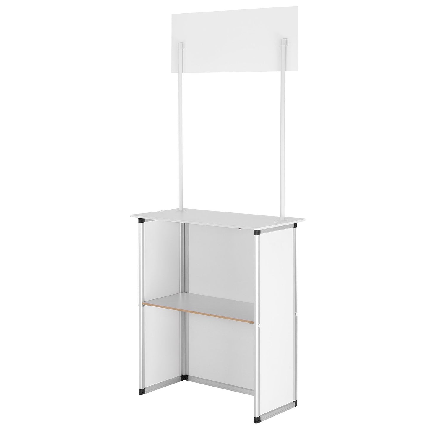 Portable Tradeshow Podium Table, 78,5 × 38 × 181,5 cm, Display Exhibition Counter Stand Booth Fair with Wall, Foldable Promotion Retail Bar Table Pop Up Podium with Storage Rack/Carrying Bag