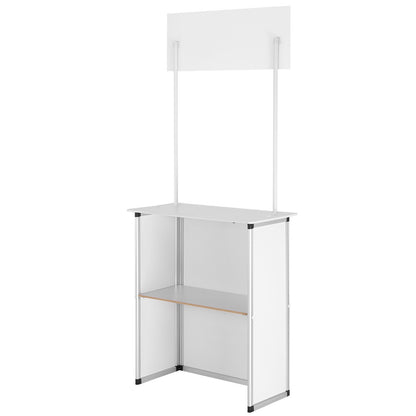 Portable Tradeshow Podium Table, 78,5 × 38 × 181,5 cm, Display Exhibition Counter Stand Booth Fair with Wall, Foldable Promotion Retail Bar Table Pop Up Podium with Storage Rack/Carrying Bag