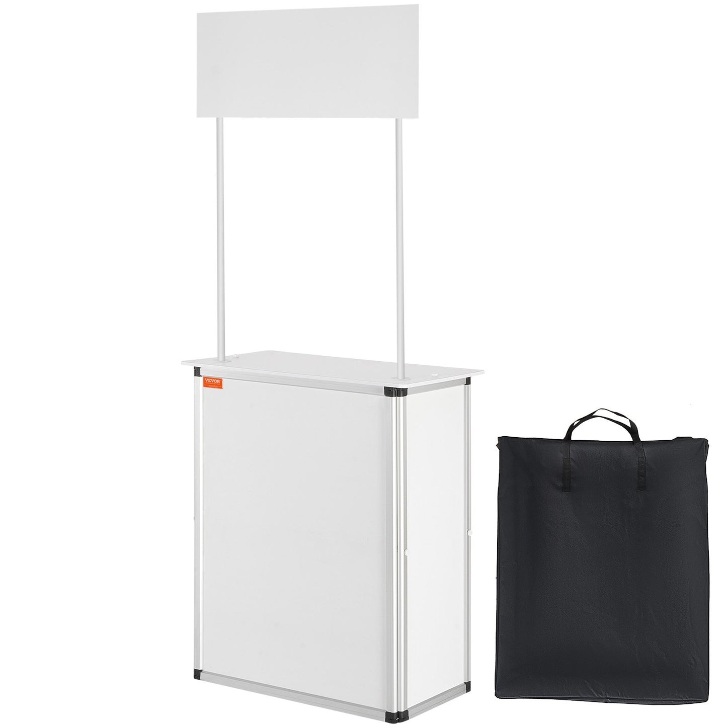 Portable Tradeshow Podium Table, 78,5 × 38 × 181,5 cm, Display Exhibition Counter Stand Booth Fair with Wall, Foldable Promotion Retail Bar Table Pop Up Podium with Storage Rack/Carrying Bag
