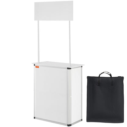 Portable Tradeshow Podium Table, 78,5 × 38 × 181,5 cm, Display Exhibition Counter Stand Booth Fair with Wall, Foldable Promotion Retail Bar Table Pop Up Podium with Storage Rack/Carrying Bag