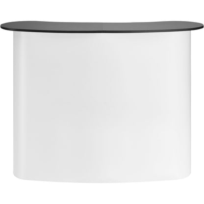 Portable Tradeshow Podium Table, 130 × 46,5 × 95 cm, Display Exhibition Counter Stand Booth Fair with Wall, Foldable Promotion Retail Bar Table Pop Up Podium with Storage Rack, Carrying Bag