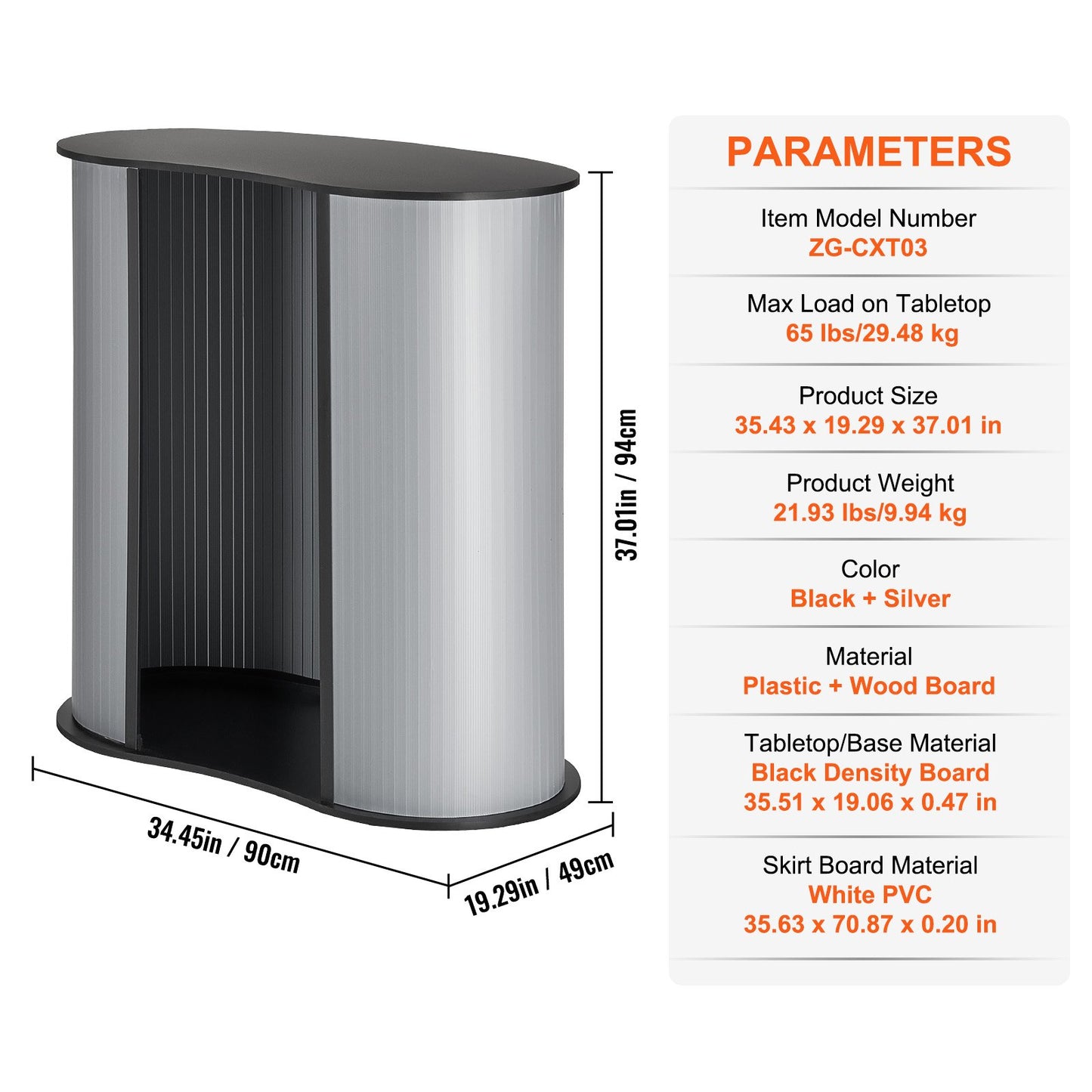 Portable Tradeshow Podium Table, 90 × 49 × 94 cm, Display Exhibition Counter Stand Booth Fair with Wall, Foldable Promotion Retail Bar Table Pop Up Podium Counter with Carrying Bag