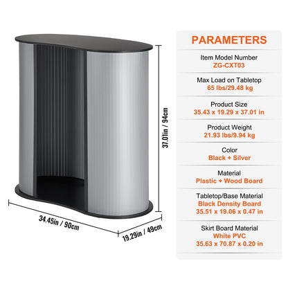 Portable Tradeshow Podium Table, 90 × 49 × 94 cm, Display Exhibition Counter Stand Booth Fair with Wall, Foldable Promotion Retail Bar Table Pop Up Podium Counter with Carrying Bag