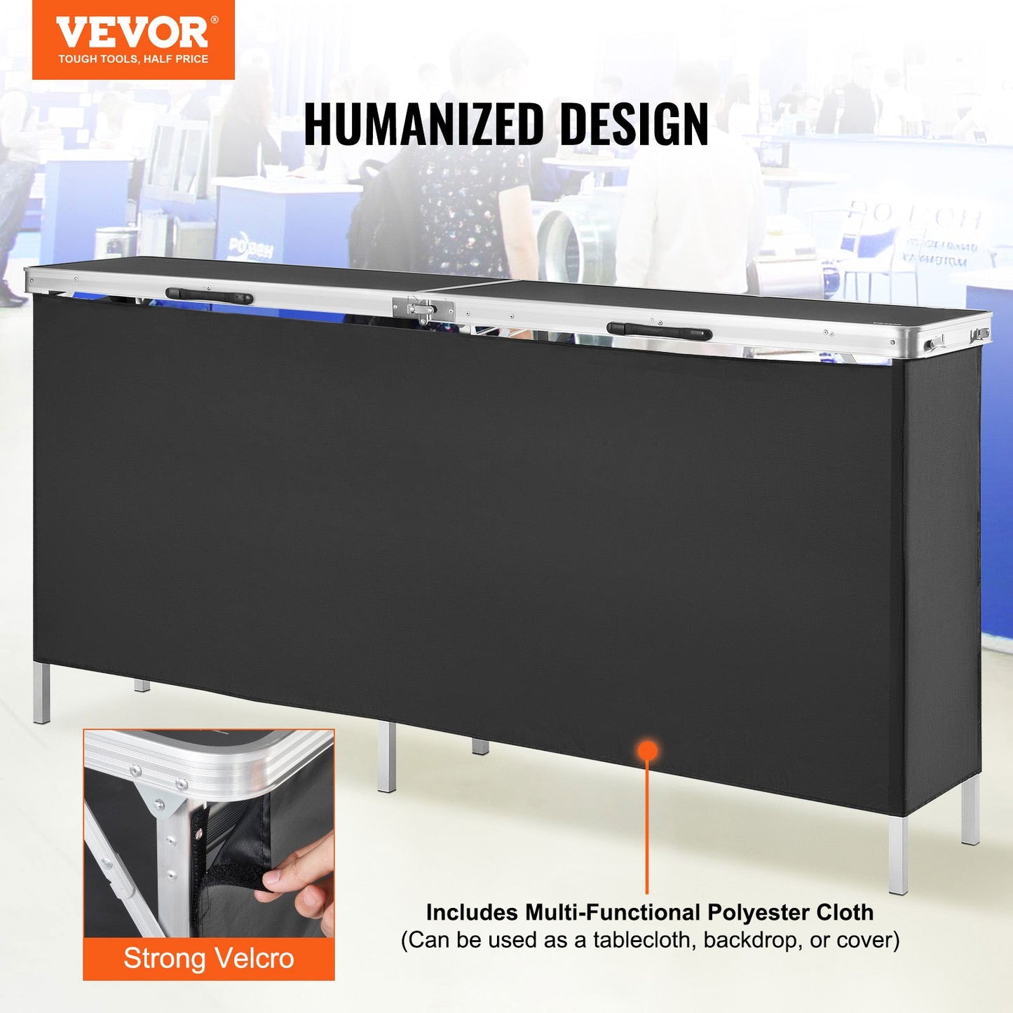 Portable Tradeshow Podium Table, 1980 x 385 x 880 mm, Display Exhibition Counter Stand Booth Fair with Wall, Foldable Promotion Retail Bar Table Podium with Storage Rack and Carrying Bag