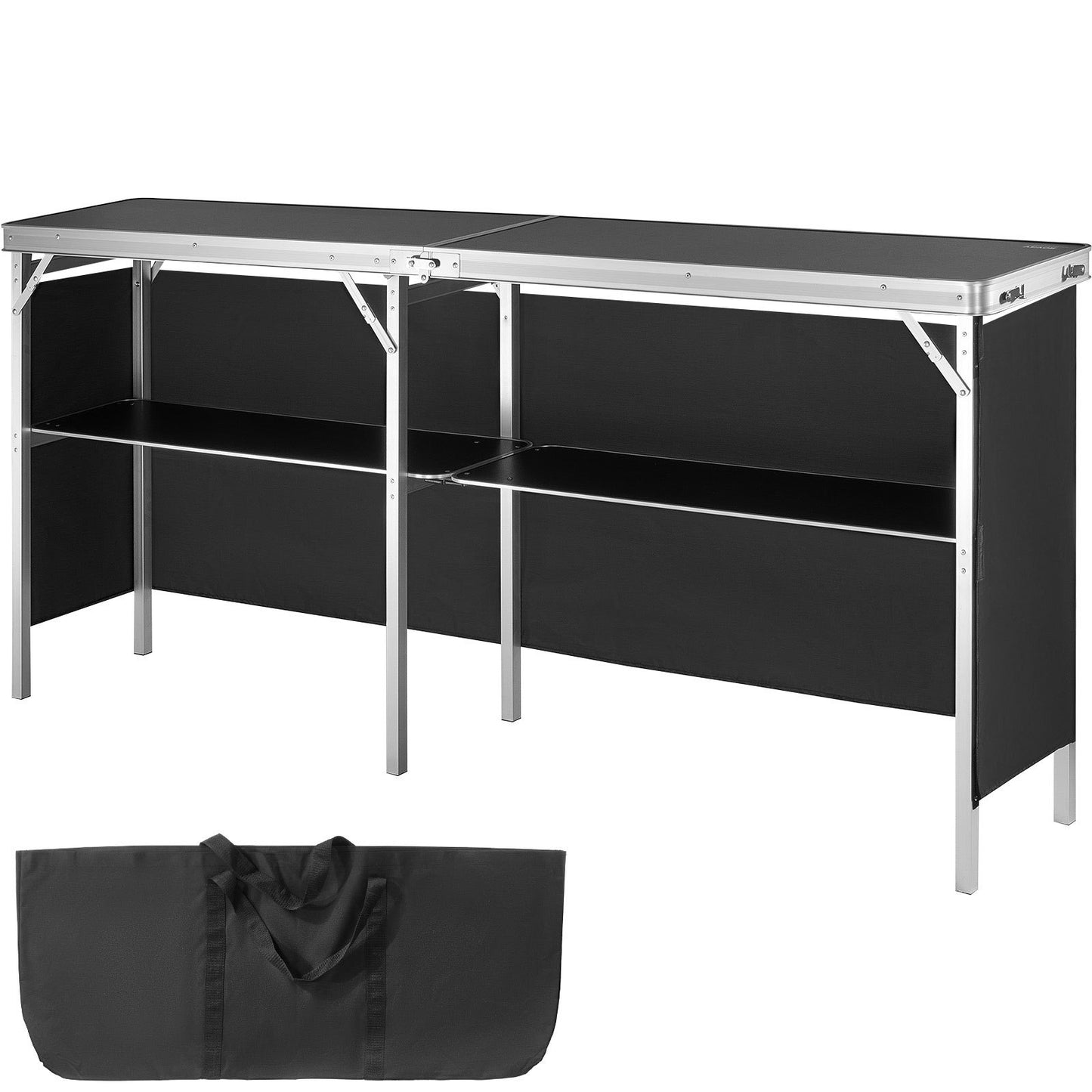 Portable Tradeshow Podium Table, 1980 x 385 x 880 mm, Display Exhibition Counter Stand Booth Fair with Wall, Foldable Promotion Retail Bar Table Podium with Storage Rack and Carrying Bag