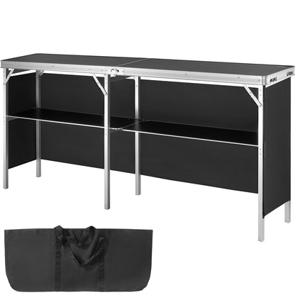 Portable Tradeshow Podium Table, 1980 x 385 x 880 mm, Display Exhibition Counter Stand Booth Fair with Wall, Foldable Promotion Retail Bar Table Podium with Storage Rack and Carrying Bag