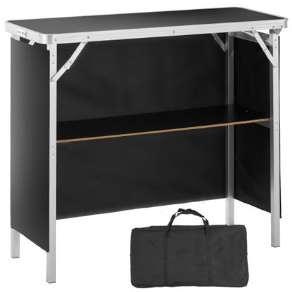 Portable Tradeshow Podium Table, 97,5 × 38,5 × 87 cm, Display Exhibition Counter Stand Booth Fair with Wall, Foldable Promotion Retail Bar Table Podium with Storage Rack and Carrying Bag