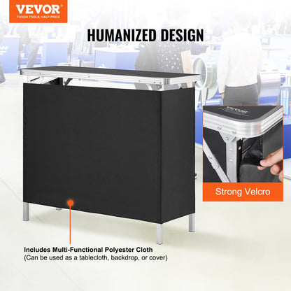 Portable Tradeshow Podium Table, 97,5 × 38,5 × 87 cm, Display Exhibition Counter Stand Booth Fair with Wall, Foldable Promotion Retail Bar Table Podium with Storage Rack and Carrying Bag
