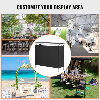 Portable Tradeshow Podium Table, 97,5 × 38,5 × 87 cm, Display Exhibition Counter Stand Booth Fair with Wall, Foldable Promotion Retail Bar Table Podium with Storage Rack and Carrying Bag