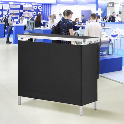 Portable Tradeshow Podium Table, 97,5 × 38,5 × 87 cm, Display Exhibition Counter Stand Booth Fair with Wall, Foldable Promotion Retail Bar Table Podium with Storage Rack and Carrying Bag