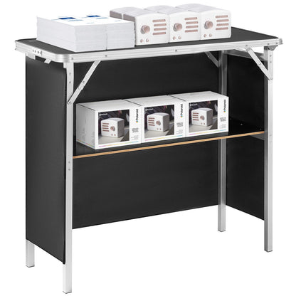 Portable Tradeshow Podium Table, 97,5 × 38,5 × 87 cm, Display Exhibition Counter Stand Booth Fair with Wall, Foldable Promotion Retail Bar Table Podium with Storage Rack and Carrying Bag