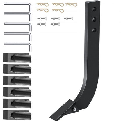 5pcs Box Blade Shank, 16" Scarifier Shank, 3 Holes Box Scraper Shank, Ripper Shank with Removable Tapered Teeth and Pins, Adjustable Shanks Assembly for Replacement, Digging, Plowing