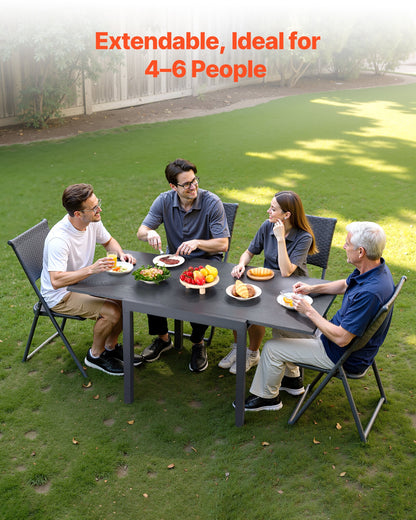 Expandable Outdoor Patio Dining Table, 80-160cm Rectangular Backyard Bistro Tables for 4-6, Aluminum Frame Metal Steel Slat , All-Weather Large Furniture for Lawn Garden Porch, Dark Gray