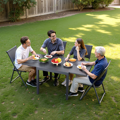 Expandable Outdoor Patio Dining Table, 80-160cm Rectangular Backyard Bistro Tables for 4-6, Aluminum Frame Metal Steel Slat , All-Weather Large Furniture for Lawn Garden Porch, Dark Gray