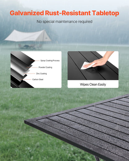 Gartentisch, quadratisch, 94 cm, Metall-Stahllatten, Bistrotisch für Terrasse und Garten, mit 38-mm-Schirmloch, wetterfest, schwarz