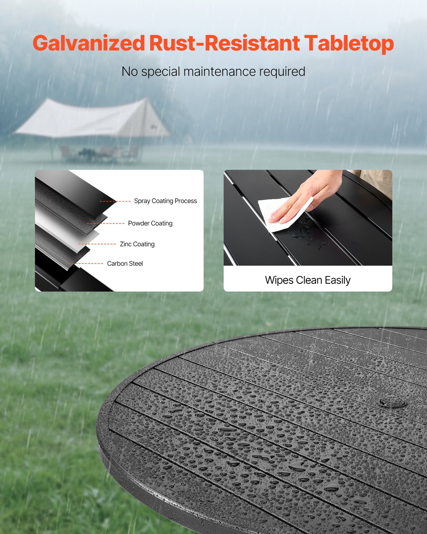 Outdoor Patio Dining Table, 120cm Round Metal Steel Slat Backyard Bistro Tables, with 38mm Umbrella Hole, Outside All-Weather Large Furniture for Lawn Garden Porch, Black