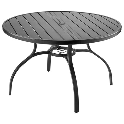 Outdoor Patio Dining Table, 120cm Round Metal Steel Slat Backyard Bistro Tables, with 38mm Umbrella Hole, Outside All-Weather Large Furniture for Lawn Garden Porch, Black